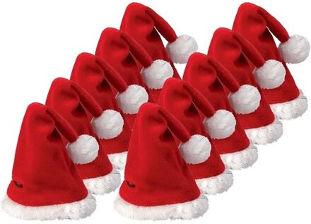 Mini kerstmuts - 10x - rood - 12 x 20 cm - polyester - voor knuffels/poppen