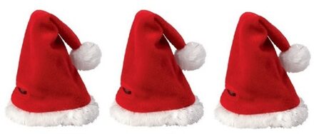 Mini kerstmuts - 3x - rood - 12 x 20 cm - polyester - voor knuffels/poppen