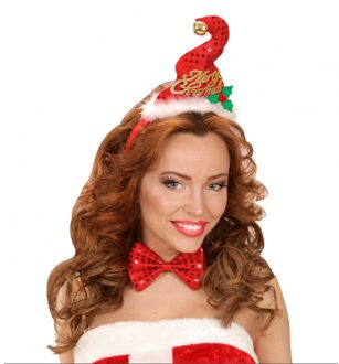 Mini kerstmuts op diadeem - 3x - rood - mutsje met strik - haarband kerst