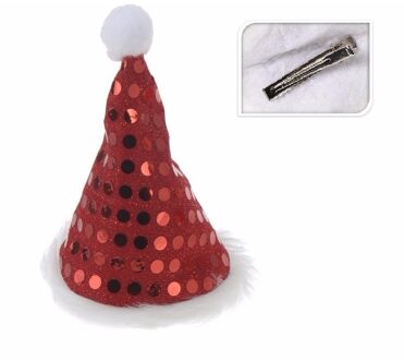 Mini kerstmutsje met pailletten op clip Rood