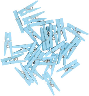 Mini knijpers blauw - 24x - Geboorte jongen - 2,5 cm - Kaartjes ophangen knijpertjes - Feestdecoratievoorwerp