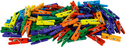 Mini knijpertjes - 100x st - gekleurd -2,5 cm - hout - miniknijpers - hobby