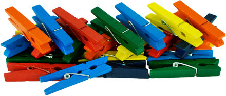 Mini knijpertjes - 150x stuks - gekleurd -4.5 cm - hout - miniknijpers - hobby