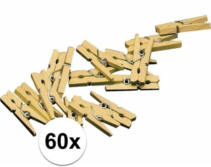 Mini knijpertjes - 40x - goud - 2 cm - hout - knijpers - miniknijpers voor kaarten