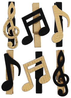Mini knijpertjes muzieknoten - 6x - 5 cm - decoratie materiaal - miniknijpers - bruiloft Zwart