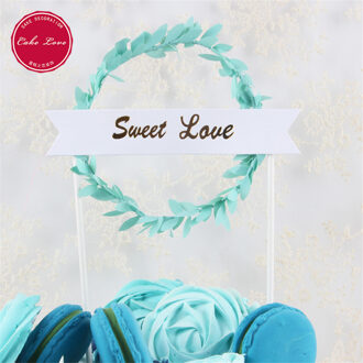 Mini Krans Verjaardag Cake Topper Groen Blad Cupcake Toppers Baby Shower Voor Meisjes Cake Toppers Birthday Party Cake Decor Vlaggen blauw Sweet Love