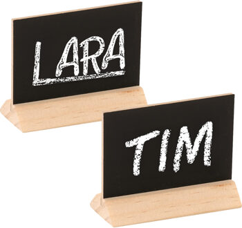 Mini krijtbordje op voet - 8x stuks - hout - 6 cm - schrijfbordje - naambordje - bruiloft tafelschik