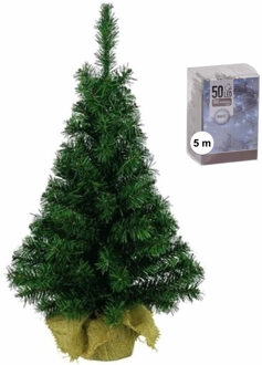 Mini kunst kerstboom - H45 cm - met kerstverlichting - helder wit - ku - Kunstkerstboom Groen