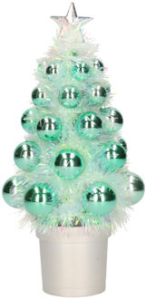 Mini kunst kerstboompje mint groen met kerstballen 19 cm - Kunstkerstboom