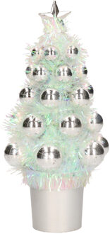Mini kunst kerstboompje zilver met kerstballen 19 cm - Kunstkerstboom Zilverkleurig