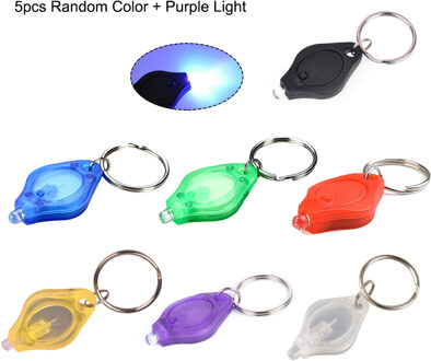 Mini LED Sleutelhanger Zaklamp Ultra Bright LED Sleutelhanger Tiny Draagbare Sleutel R-ing UV Light Zaklamp met Haak 5 stuks Willekeurige kleur Shell