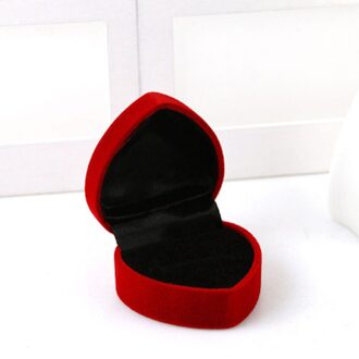 Mini Leuke Rode Draagtassen Opvouwbare Rode Hartvormige Ring Box Voor Ringen Deksel Open Fluwelen Display Box Sieraden Verpakking case Zwart
