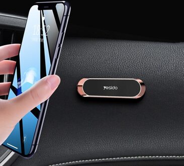 Mini Magnetische Auto Mount Telefoon Houder Dashboard Mini Strip Shape Stand Voor Iphone Samsung Xiaomi Metalen Magneet Gps Car Mount roos goud 1 stk