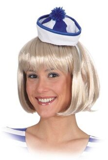 Mini matrozen/zeeman hoedje - 2x stuks - blauw/wit - op haarband - Carnaval verkleed accessoires