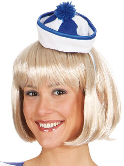 Mini matrozen/zeeman hoedje - blauw/wit - op haarband - Carnaval verkleed accessoires