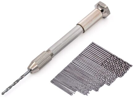 Mini Micro Aluminium Handboor Met Keyless Chuck + 50 stuks High Speed Steel Twist Drill Bit Sets Voor Rotary gereedschap Hout Boren