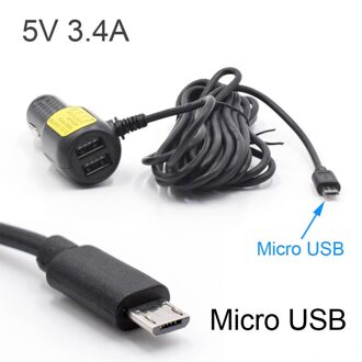 Mini Micro Usb Car Charger 3.5Meter 5V 3.4A Met 2 Usb-poorten Voor Auto Dvr Dash Camera Gps video Recorder, input Dc 8V-36V