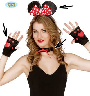 Mini mouse set 3-delig Rood - Zalm, Zwart