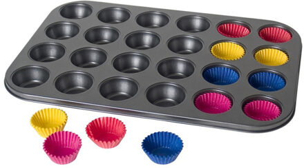 Mini muffins en cupcakes bakken bakvorm/bakblik 38 x 26 cm - voor 24x stuks - Muffinvormen / cupcakevormen Grijs