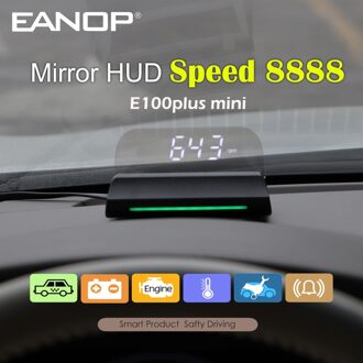 Mini OBD2 Hud Head Up Display Speed Rpm Voltage Projectie Met Led Strim Licht Max Snelheid 8888 Eanop E100plus Mini