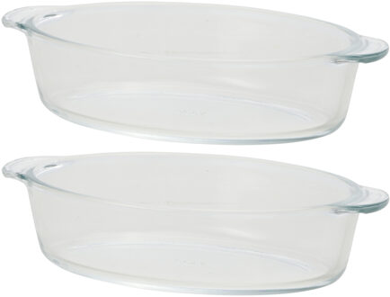 Mini ovenschaal - 2x - transparant - 400 ml - 20 x 11 x 5 cm - glas - Ovaal