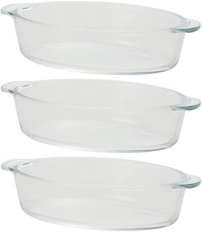 Mini ovenschaal - 3x - transparant - 400 ml - 20 x 11 x 5 cm - glas - Ovaal