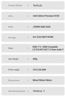Mini PC Windows 11 16GB RAM 1TB SSD Mini Desktop Computer Intel Celeron N100 Processor 4 Cores 4 Threads Support 4K 60Hz WIFI5 BT4.2 Gigabit Ethernet BIOS Support