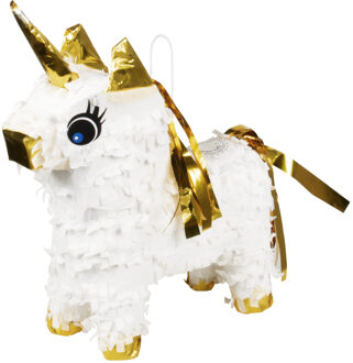 mini-piñata eenhoorn 21 x 17 cm papier wit/goud
