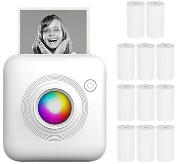 Mini Pocket Printer Portable 58mm Thermal Printer Machine with 11 Roll Thermal Paper Gift for Kids Study Work Office Compatible with Android iOS System