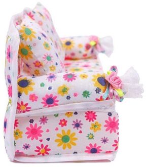 Mini Poppenhuis Meubels Bloem Zachte Sofa Couch Met 2 Kussens Voor Poppenhuis Accessoires