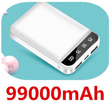 Mini Power Bank 99000Mah Snel Opladen Power Bank 99000Mah Draagbare Externe Batterij Oplader Voor Iphone Xiaomi wit-99000mAh