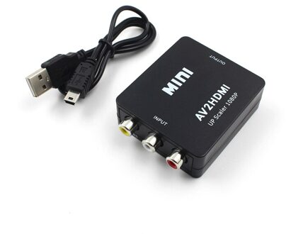 Mini Rca Av Naar Hdmi-Compatibel Converter Adapter Composiet Av 2 Hdmi-Compatibel Converter 1080P zwart