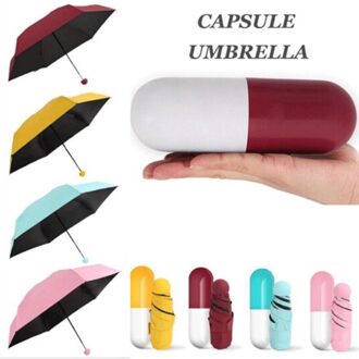 Mini Regen Pocket Zon Paraplu Anti Uv 5 Vouwen Winddicht Capsule Case Candy Kleur Reizen Regenkleding Vrouwen Draagbare Paraplu blauw