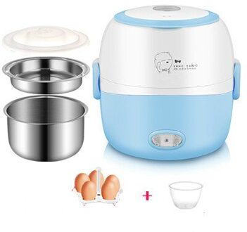 Mini Rijstkoker Isolatie Verwarming Elektrische Lunchbox 2 Lagen Draagbare Stoomboot Multifunctionele Automatische Voedsel Container Eu blauw
