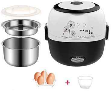 Mini Rijstkoker Isolatie Verwarming Elektrische Lunchbox 2 Lagen Draagbare Stoomboot Multifunctionele Automatische Voedsel Container Eu zwart
