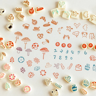 Mini Rubber Stamps Set Flowers Foods Animals Number Mushrooms DIY Craft Stamps for Scrapbooking Stationery Standard Stamp Kawaii