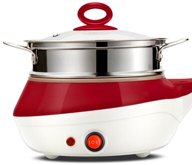 Mini rvs steamer eieren Boiler Elektrische Koekenpan multifunctionele Fornuis Keuken Koken pot Gebakken Steak koekenpan rood / EU