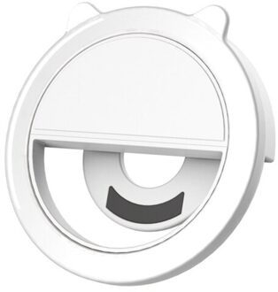 Mini Selfie Led Ring Licht Invullen Draagbare Mobiele Telefoon Selfie Lamp 3 Niveaus Verlichting Lichtgevende Ring Clip Voor Alle Mobiele telefoons wit