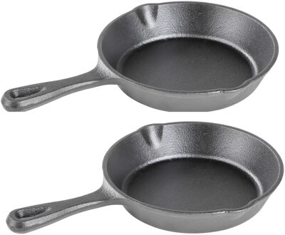 Mini serveerpannetje - 2x - gietijzer - steel - alle warmtebronnen - 16 cm - Braadpannen Zilverkleurig