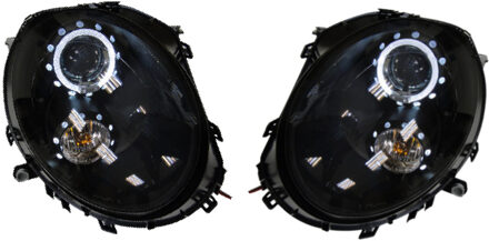 Mini Set Koplampen passend voor BMW New Mini R55-R57 2006-2010 - Zwart - incl. Angel-Eyes