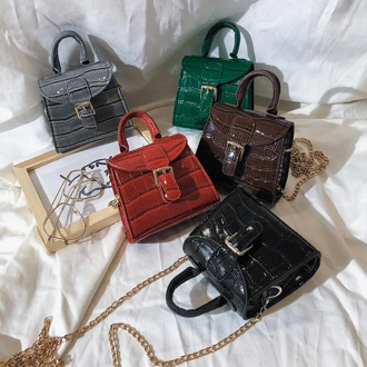 Mini Small Square bag 2020 Fashion New Quality PU Leather Women's Handbag Vintage Crocodile pattern Chain Shoulder Messenger Bag