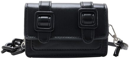 Mini Snoep Crossbody Tas Vrouwen Pu Riem Gesp Flap Mini Vierkante Schouder Pouch Vrouwen Schouder Handtassen zwart