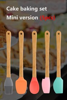 Mini Spatel Vijf Stuk Taart Spatel Siliconen Borstel Roze En Licht Kleur Bamboe Handvat Cake Mengen Schraper Keuken Accessoires
