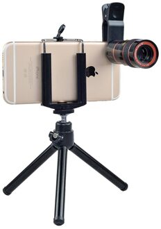 Mini Statief met Telescoop Tele Camera Lens 8X Zoom Handmatige Scherpstelling Clip-on Camera Lens voor iPhone Samsung XIAOMI HUAWEI telefoon