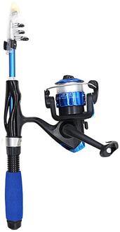 Mini Telescopische Hengel Met Reel Aas Doos Draagbare Hengel Kit Voor Kinderen Blauw