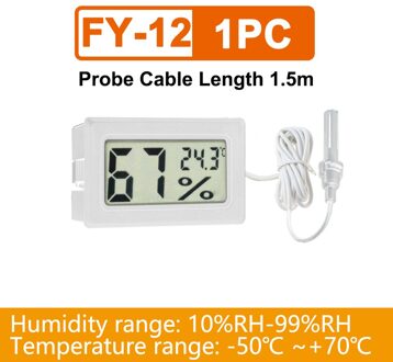 Mini Thermometer Hygrometer Digitale Lcd Indoor Temperatuursensor Vochtigheid Meter Hygrometer Gauge Koelkast Thermometer Wit/Zwart 1stk met draad wit