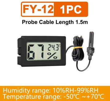 Mini Thermometer Hygrometer Digitale Lcd Indoor Temperatuursensor Vochtigheid Meter Hygrometer Gauge Koelkast Thermometer Wit/Zwart 1stk met draad zwart