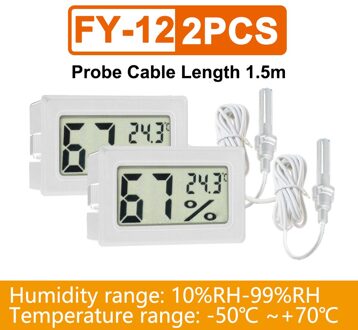 Mini Thermometer Hygrometer Digitale Lcd Indoor Temperatuursensor Vochtigheid Meter Hygrometer Gauge Koelkast Thermometer Wit/Zwart 2stk met draad wit