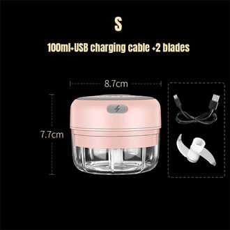 Mini Usb Elektrische Thuis Voedsel Knoflook Groente Chopper Grinder 100 / 250Ml Chili Stamper Druk Mincer Fruit Ui Keuken gereedschap roze 100ml