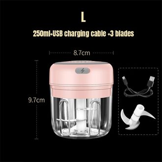 Mini Usb Elektrische Thuis Voedsel Knoflook Groente Chopper Grinder 100 / 250Ml Chili Stamper Druk Mincer Fruit Ui Keuken gereedschap roze 250ml